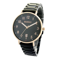 MANGO 百搭數字簡約鋼帶錶-MA6768L-BK-H(黑色/36mm)