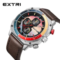 Extri Best Watches Men Shop Vintage Square Watch Heavy Case Timepieces Real Chronograph Genuine Leather Waterproof 46mm Case