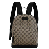 【GUCCI 古馳】GG Supreme 經典雙G印花拼接輕便淑女包後背包(駝)