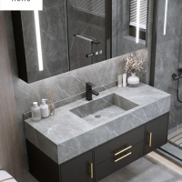 Bathroom Modern Simple Stone Plate Integrated Bathroom Cabinet Combination Set Wash Basin Wash Mirror Light Luxury Wash