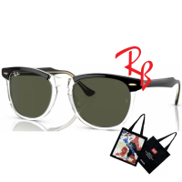 【RayBan 雷朋】Eagleeye 亞洲版 時尚太陽眼鏡 RB2398F 129431 53mm 黑透明框抗UV墨綠鏡片 公司貨
