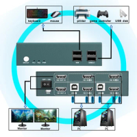 PWAY KVM Switch HDMI 4 In 2 Out Resolution Up To 4K@60Hz Hotkey Switch HDMI2.0 USB2.0 Keyboard And Mouse Printer Switch