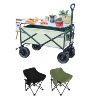 【May shop】戶外營地車露營車 蛋捲桌 露營小拖車野餐手推車可折疊(附 蛋捲桌版+2張摺疊椅)