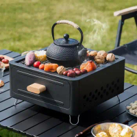 Portable Charcoal Grill Tabletop Desk Small Grill Barbecue Table Top Grill with Pull-out Charcoal Basin Design Camping Accessory