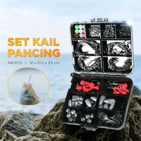 Set Box Kail Pancing Fishing Hook Tackle Box Set 148pcs