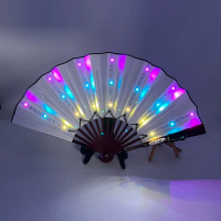 Cool Fashion Party LED Fan 5V Rechargeable Type Colorful Flashing Neon Light Luminous Fan For Girls Women