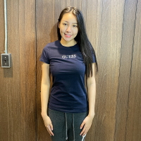 美國百分百【美國真品】Guess T恤 T-shirt  短T logo 浮雕 燙金 情侶 深藍色 J343