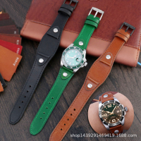 Substitute Fossil Laolishi Black Green Water Ghost Tray Strap 20 22mm Cowhide watch strap