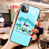 Kawaii Pochacco Luminous Tempered Glass phone case For Apple iphone 12 11 Pro Max Acoustic Control Protect LED Backlight cover