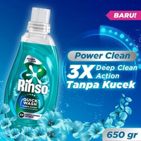 [BARU] Rinso Quick Wash Botol Detergen Cair Power Clean 650g - Baju Bersih Cuci Cepat Tanpa Kucek de