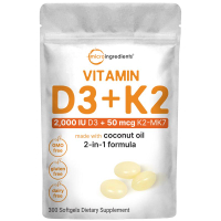 Thành phần vi mô Vitamin D3 K2 5000IU /2000IU / 1000IU được pha với dầu dừa nguyên chất 300 viên mềm