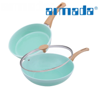【armada 亞曼達】翠玉冰晶系列不沾炒鍋含蓋30cm(送24CM平底鍋)
