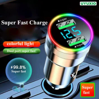 2 in 1 Dual USB Car Charger Super Fast Charging Adapter with LED Voltage Monitor for iPhone Samsung Oneplus Huawei OPPO Vivo