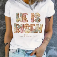 He Is Risen Easter Day T-Shirt Short Sleeve Casual Top For Summer Women's Clothing Breathable Tees Shirt Street T shirt