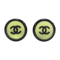 【二手名牌BRAND OFF】CHANEL 香奈兒 黑色 PVC 圓餅 COCO 夾式耳環