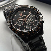 【MASERATI 瑪莎拉蒂】瑪莎拉蒂男錶型號R8873612048(黑色錶面黑錶殼深黑色精鋼錶帶款)