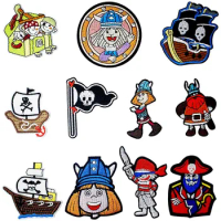 Pirate Jolly Roger Embroidered Iron on Patches for Clothing DIY Stripes Clothes Patchwork Sticker Custom Applique