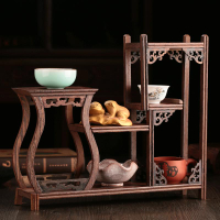 雞翅木博古架古董架小擺件 紅木工藝品底座茶具展示架實木置物架