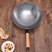 36CM High Quality Woks Chinese Iron Wok Traditional Handmade Iron Wok Non-Stick Pan Non-Coating Gas Cooker Cookware