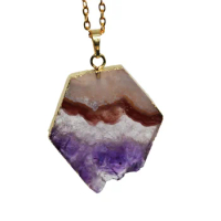 2023 New Style Jewelry Necklace Purple Crystal stone chain necklaces amethyst pendant female hexagonal raw geode druzy quartz