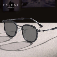 CAPONI Pure Titanium Acetate Sunglasses For Men Polarized Photochromic Retro Sun Glasses UV400 New Brand Designer Shades BS5865