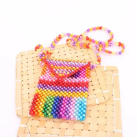 Summer New Ins Rainbow Jelly Beads Handcrafted Flip Phone Bags Colored Acrylic Beaded Woven Crossbody Bag Customized Product