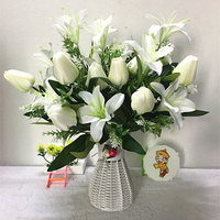 百合花郁金香組合花1束9朵仿真花假花客廳臥室餐桌擺件花藝套裝