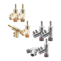 4 Piece 4MM Banana Plugs 45 Degree Angled Banana Connectors Screw Locking Connectors For AV Receiver,Amplifier Speaker Gold