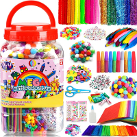 FUNZBO Arts and Crafts Supplies for Kids - Craft Kit with Glitter Glue Stick Cleaners Pom Poms Craft
