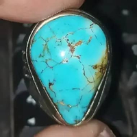 Cincin Batu Akik Natural Turquoise Pyrus Pirus Persia Iran Biru Fancy Royal Blue Lawas Urat Ceplok K