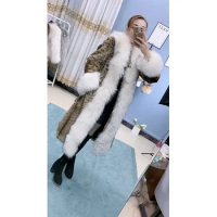 Real Fur Coat Natural Rex Rabbit Fur Real Raccoon Fur Collar Long Fur Coat For Women Warm Winter Fur Jacket