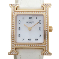 【二手名牌BRAND OFF】HERMES 愛馬仕 白色錶盤 18K金 鑲鑽 Heure H 腕錶 HH1.273