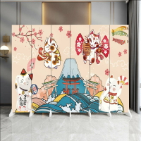 日式屏風招財日料店餐廳簡易和風遮擋迎客折疊移動式隔斷浮世繪貓/屏風/擋風屏/隔斷屏/遮擋屏/折疊屏/玄關屏風/客廳屏風