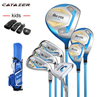 Catazer Full Set of 7 Golf Clubs for Children Right Handed Putter Iron Steel Wood Carbon Bag Trainer Free Bag and Ball Cap