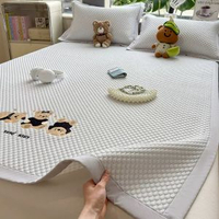 卡通刺繡冰豆豆涼蓆三件套可機洗兒童床單夏天涼感冰絲冷氣機軟席子