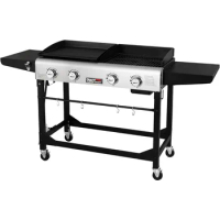 Royal Gourmet GD401 Portable Propane Gas Grill and Griddle Combo with Side Table | 4-Burner, Folding Legs,Versatile