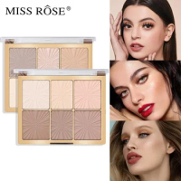Miss Rose 6 Colors Pure Color Envy Eyeshadow &amp; Blush Highlight Makeup Highlighter Stereo Finish All-in-One Make Up Palette