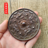 知善堂古玩 仿古古銅鏡9厘米瑞獸葡萄圖青銅鏡 傳世包漿老銅銅鏡