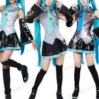 V Miku คอสเพลย์เครื่องแต่งกายสีเขียวหางม้าวิกผมเสมือนนักร้องคอสเพลย์รองเท้ารองเท้าอย่างเป็นทางการชุด