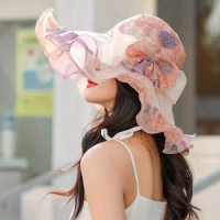 Sunshade hat for women, summer big brim, sun protection silk, UV protection sun beach hat, outdoor leisure cool hat