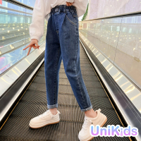 【UniKids】中大童裝牛仔長褲 修身哈倫褲 女大童裝 CVK206(藍不絨)