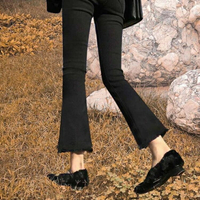 黑色微喇牛仔褲女高腰2020秋冬季新款加絨直筒顯瘦九分喇叭褲子