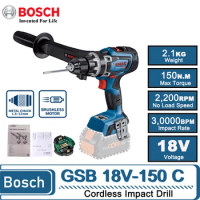 Bosch GSB18V-150C 18V Brushless Cordless Electric Impact Drill , Heavy Duty Rechargeable Driver Screwdriver without Battery