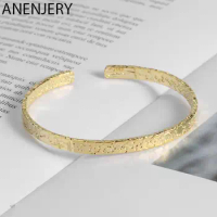 ANENJERY Silver Color Irregular Surface Bangle Bracelet for Women Men Bangle Fashion Jewelry Adjustable S-B458