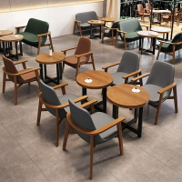 北歐咖啡廳沙發休息區洽談休閒書吧餐飲店甜品奶茶店實木桌椅組閤
