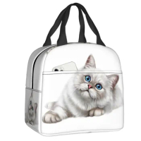 Cute Sneaky Cat Lunch Bag Portable Thermal Cooler Insulated Lunch Tote Box for Women Kids Office Picnic Travel Food Bags