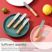 500Pcs/Lot Wood Handle Spreader Cheese Butter Spreader Stainless Steel Butter Knife Sandwich Butter Cream Cheese Cake Knife