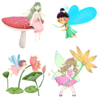 Cartoon Dream Cute Elf Flower Fairy with Wings Flying Little Fairy Custom Iron on Transfers for Clothing Stickers Patches