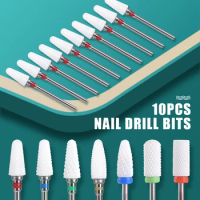 10Pcs Ceramic Nail Drill Bits Set for Nails Manicure Milling Cutters Electric Nail Drill Machine Accessories Flame Nail Cutter