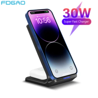 30W Dual Wireless Charger Stand For iPhone 15 14 13 12 11 XS Max XR X 8 Plus 2 in 1 Fast Charging Dock Station for Airpods 3 Pro